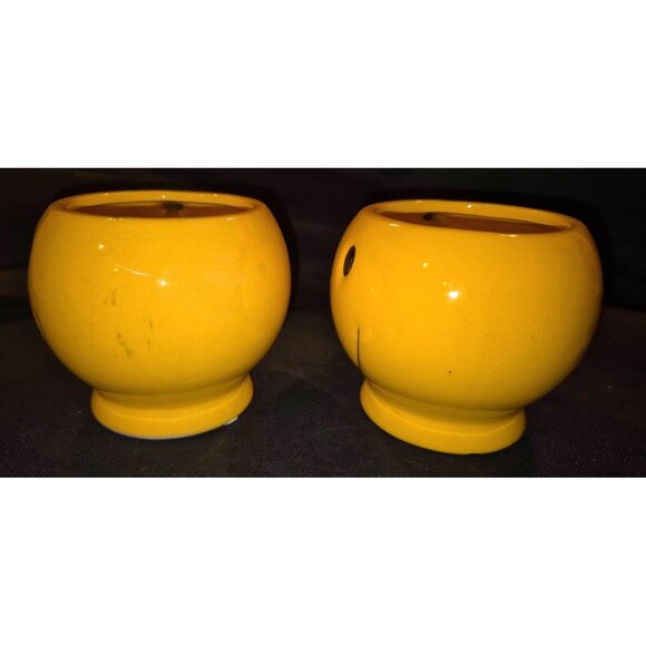 Set Of 2 Vintage Yellow Smiley Face Ceramic Coffee Mugs - Picture 4 of 7